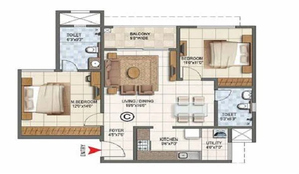 Prestige Gardenia Estates 2 Bhk Apartments Floor Plan