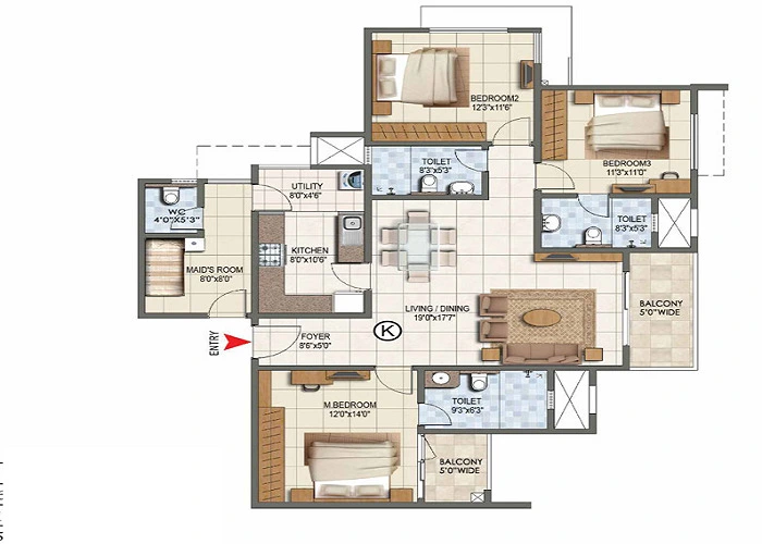 Prestige Lavender Fields 1 BHK Floor Plan